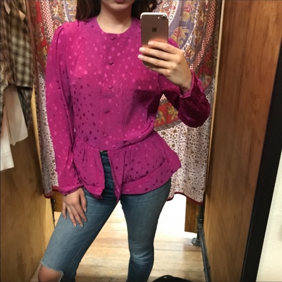 Oscar de la Renta Vintage Pink Peplum Blouse SZ 10 - Picture 2 of 5